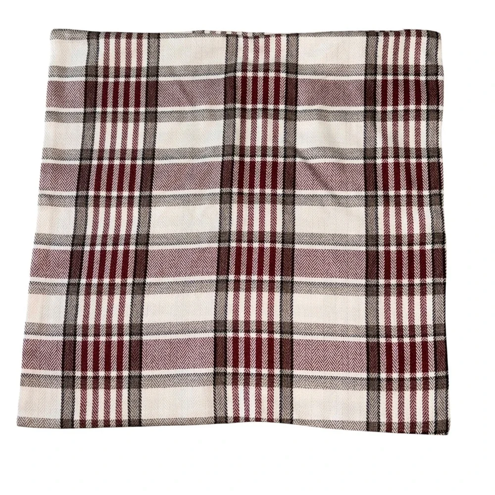 Plaid Throw Pillow Covers Set of 2 Burgundy Cream Square 24x24 Farmhouse Rustic